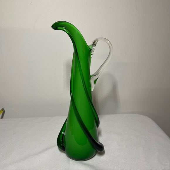 Cristalleria Fratelli Betti Empoli Green Art Glass pitcher Vase. Vintage - Picture 6 of 6